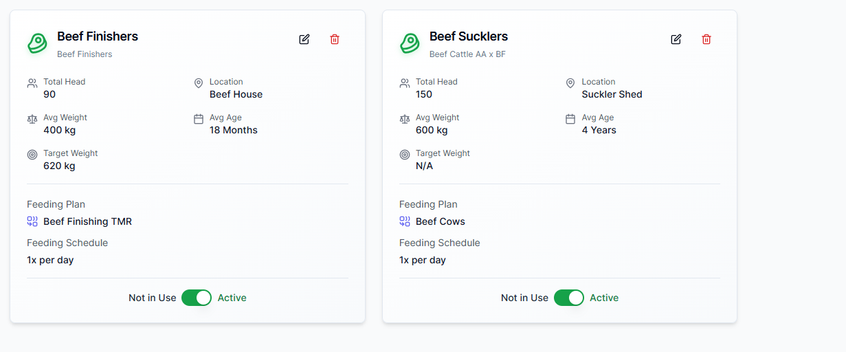 Livestock manage livestock groups within the livestock feed management app